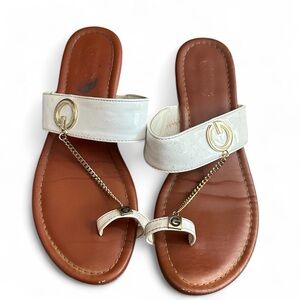 Elegant White and Brown Women's Sandals Sz 7